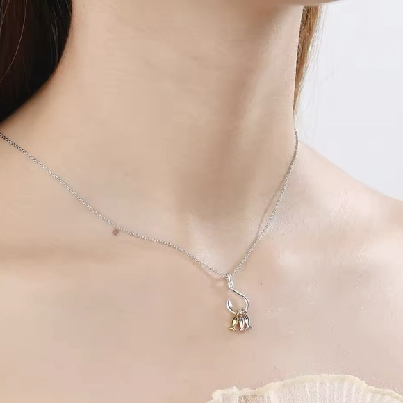 925 Sterling Silver Boho Minimalist Tri Metal Color Fish On A Hook Necklace - Picture 2 of 11